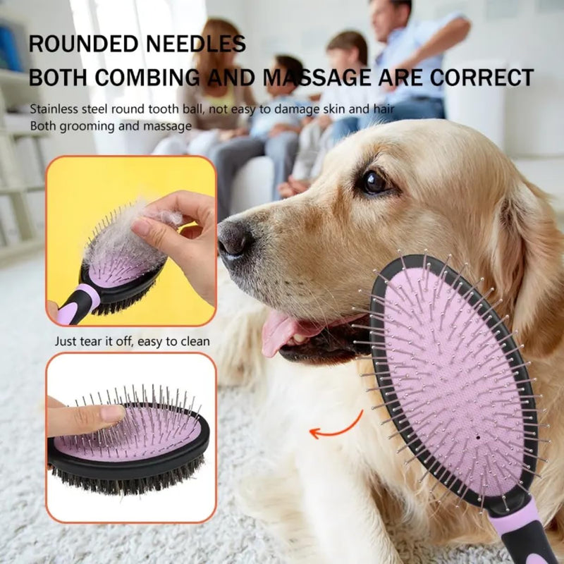 5-in-1 Professional Pet Grooming Kit for Dogs & Cats – Nail Clippers with Safety Guard, Stainless Steel Metal Comb, Double-Sided Pin & Bristle Brush, Dematting Knot Comb