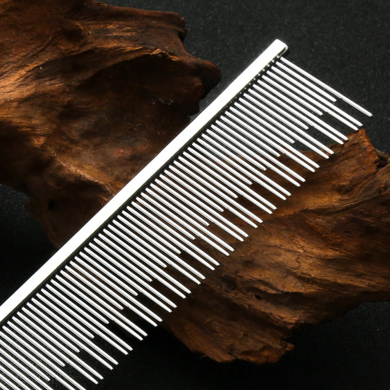 7.5" Cat Carding Dual Tooth Comb for Long Haired Cats & Dogs Ragdoll Round Corners Prevent Friction and Breakage Chrome Finish(L, Dual) Large - PawsPlanet Australia