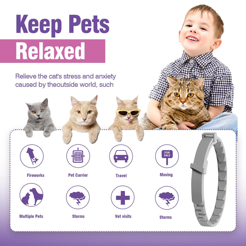 Calming Collar for Cats 4 Pack Calming Cat Collars Adjustable Soother Cats Calming Collars Anxiety Relief Stress Pheromone Collar for Cats Comfort Cat Calm Collars Lasts 30 Days Cats Calming Collar Grey