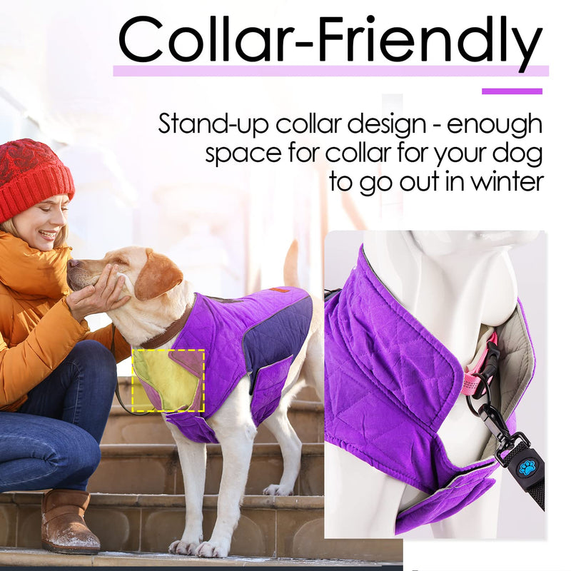ThinkPet Dog Cold Weather Coats - Cozy Waterproof Windproof Reversible Winter Dog Jacket, Thick Padded Warm Coat Reflective Vest Clothes for Puppy Small Medium Large Dogs S(Chest 17½-19¼", Back 11½" ) Purple - PawsPlanet Australia