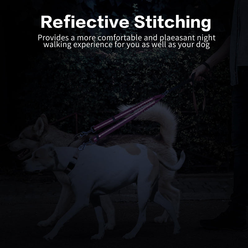 YAODHAOD Double Dog Leash,Two Dog Leash Splitter, No Tangle 360° Swivel Rotation Reflective Lead, Adjustable Length Bungee Heavy Duty Walking Training Dual Extension (Rose Red) Rose Red - PawsPlanet Australia