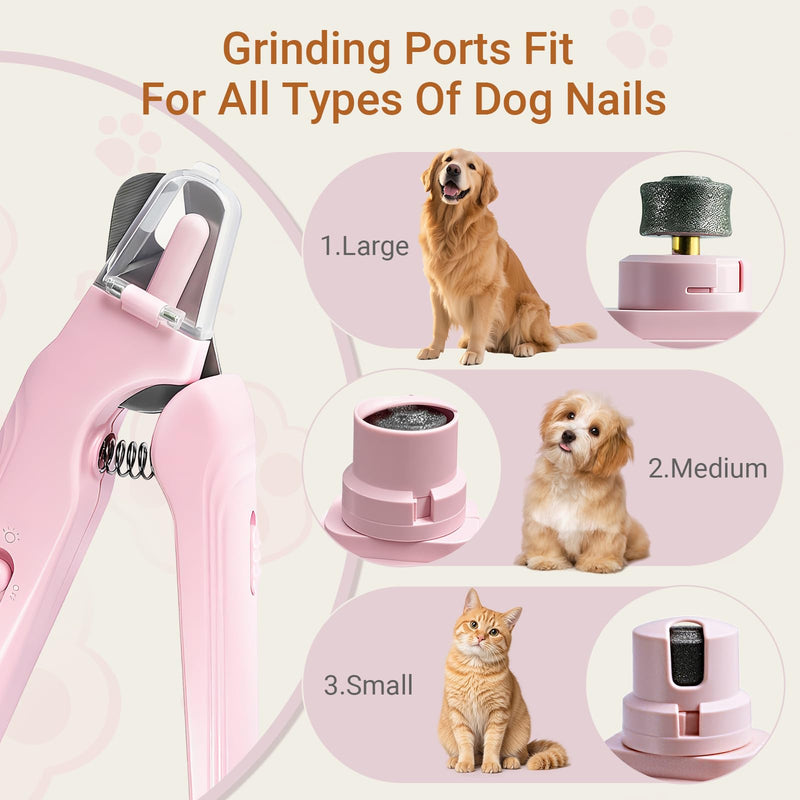 2 in 1 Dog & Cat Nail Clippers Grinder with Lights, Quick Sensor Safety Guard & Ultra-Quiet USB Rechargeable Cat & Dog Nail Trimmers for Pets Nail Grinder with 2 Bells for Women(Pink) - PawsPlanet Australia