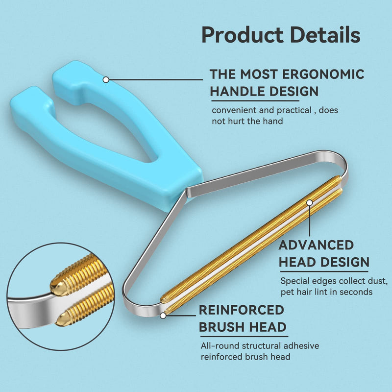 Pet Hair Remover, Dog and Cat Hair Remover, Wool Hair Remover, Carpet Rake for Pet Hair Removal, Carpet Rake, Pile Brush, Hand Shaver for Carpets, Car Cushions, Sofas, Pet Beds, Furniture & Rug Blue 2 - PawsPlanet Australia