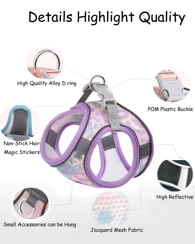 Dog Harness (Purple, S) - Jacquard Fabric, Easy Step-in, No Pull, Reflective Strip, Small Dog Harness and Leash Set Purple - PawsPlanet Australia