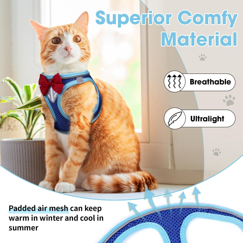 Cat Vest Harness and Leash Set for Walking, Escape Proof, Adjustable Kitten Harness, Breathable Mesh with Reflective Strips, Detective Conan-Inspired Design, Blue, Medium M - PawsPlanet Australia