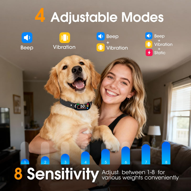 Smart Dog Bark Collar with Bark Counting for Small Medium Large Dogs 10-100lbs, Anti Barking Device with 4 Modes & 8 Levels, Adjustable Humane Training Collar for Effective Bark Control, Black - PawsPlanet Australia