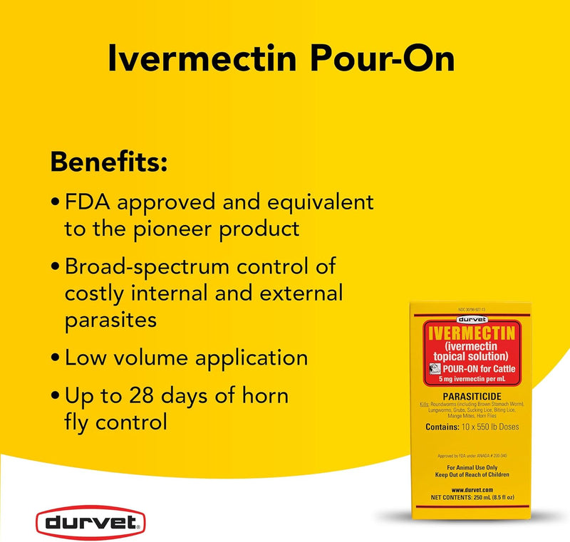 Durvet Ivermectin Pour On Dewormer 250mL - PawsPlanet Australia