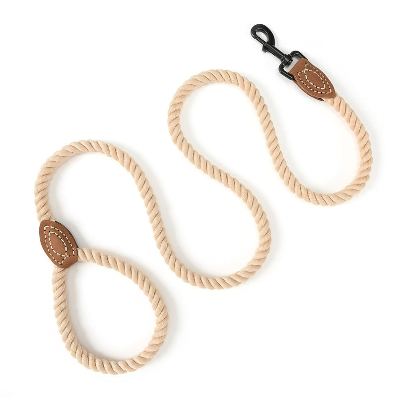 Mile High Life Dog Leash | Braided Cotton Rope Dog Leashes with Leather Tailor Tip | 4 Feet Dog Leash w Heavy Duty Metal Clasp | Wedding Dog Leash (Light Brown, 48 Inches) 48 Inch (20lb-100lb) Cotton Handle-Light Brown - PawsPlanet Australia