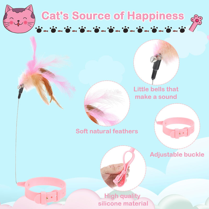 Cat Collar Toys, Cat Teasing Wand with Silicone Collar Adjustable Cat Wand Toy, Funny Cat Stick, Interactive Self Playing Toys Feather Bell for Indoor Cat Playing Training(Blue, Pink) - PawsPlanet Australia