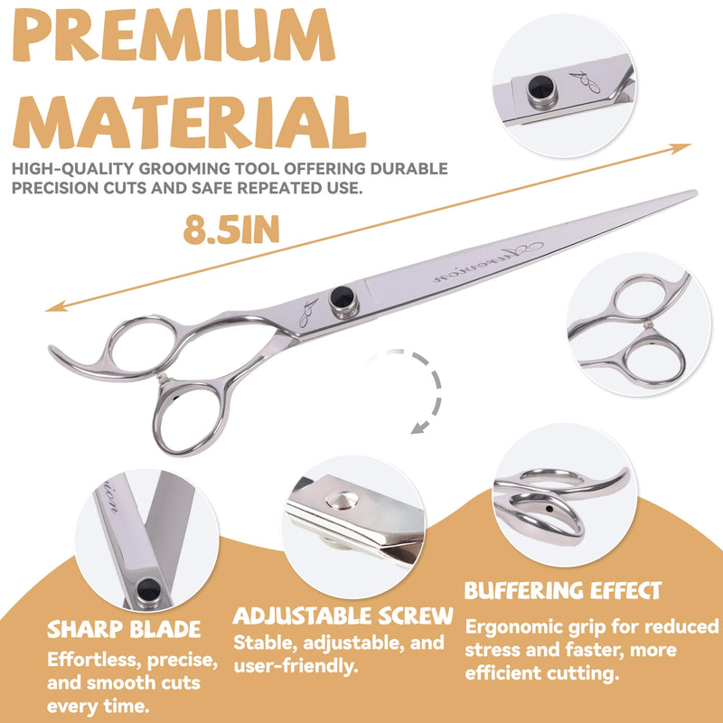 Professional 8.5 In Straight Pet Grooming Scissors,Stainless Steel, Ultra Sharp Blades for Precise Trimming of Dogs and Cats, Lightweight Ergonomic Design Clippers for Easy Hair Cutting Like a Barber 8.5 Inch - PawsPlanet Australia