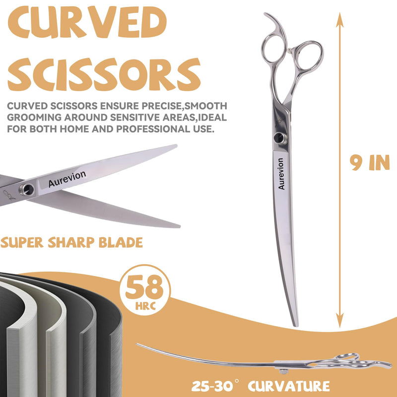 Metal 9 In Curved Grooming Scissors for Dogs and Cats,Aurevion 30-Degree Curves Shears for Hair Cutting with Pet at Home & Outdoor,Lightweight Stainless Steel Clippers for Dog Trimming Face,Paws 9 Inch - PawsPlanet Australia