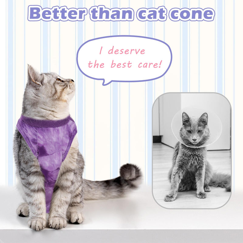 2 Pack Cat Surgery Recovery Suit Clothes for Female and Male,Cat Onesie Shirts for Cats After Surgery,Cat Spay Surgical Recovery Suit,Cat Cone to Stop Licking Abdominal Wound Alternative-Pink&Purple,M Medium Pink,Purple - PawsPlanet Australia