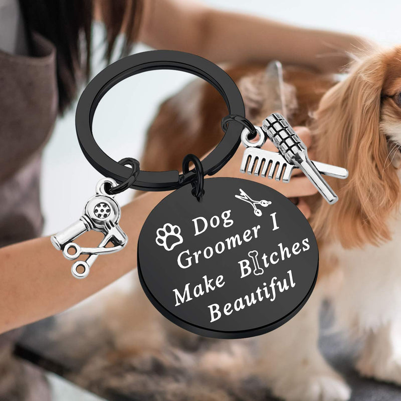 LQRI Dog Groomer Gift Pet Groomer Gift Keychain I Make Bitches Beautiful Hair Stylist Pet Grooming Jewelry Black - PawsPlanet Australia
