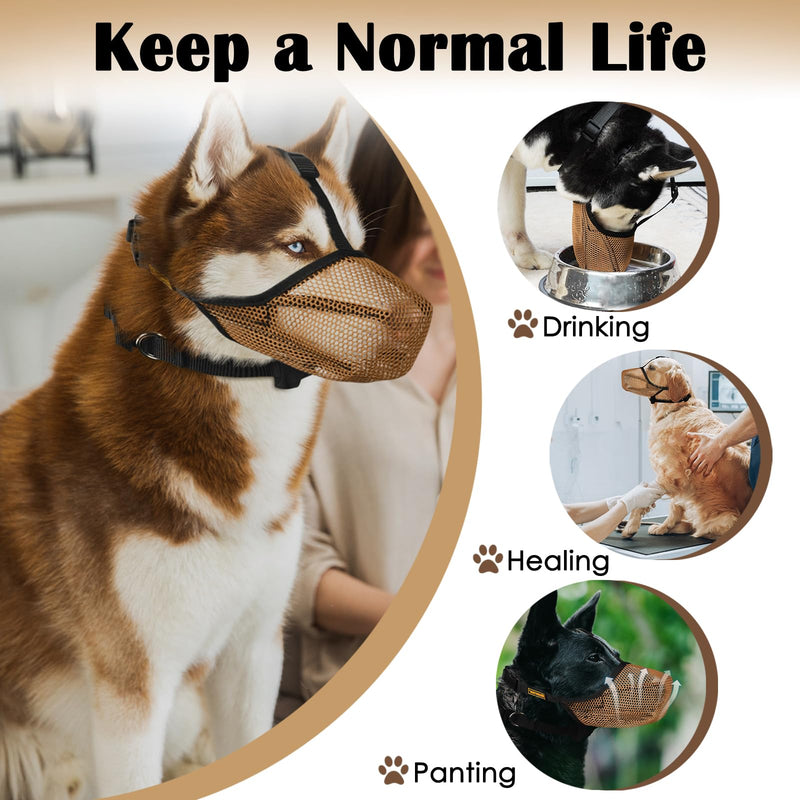 Mayerzon Dog Muzzle, Soft Mesh Muzzles for Large Medium Small Breed Labrador Retriever Husky Beagle Poodle, Adjustable Dog Mouth Guard for Scavenging Licking Grooming, with Matching Collar(XL, Brown) XL-(Snout:12½"-13¾")