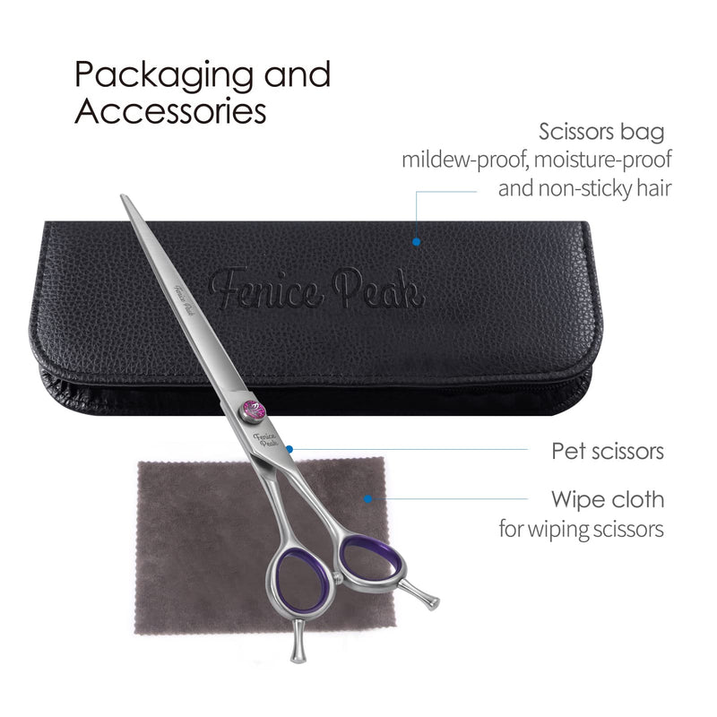 Fenice Peak 8'' Straight Dog Grooming Scissors with Decorative Screw Professional 440C Stainless Steel Metallic Pet Trimming Shears with Offset Handle Durable and Sharp 8" - PawsPlanet Australia