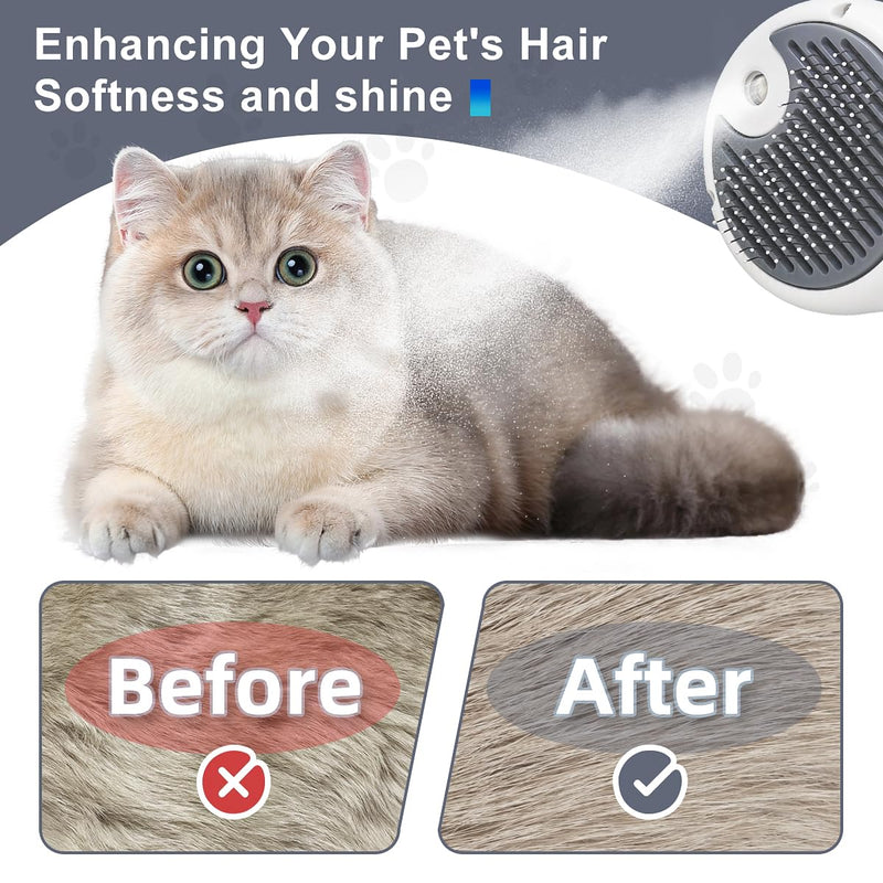 Cat Steam Brush, 3-in-1 Self-Cleaning Pet Grooming Tool with Water Spray, Shedding & Massage Comb for Long & Short Hair Cats and Dogs - PawsPlanet Australia