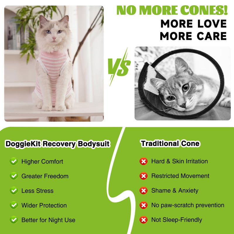 Cat Surgery Recovery Suit for Female Spay Male Neuter, Anti Licking Surgical Onesie for Skin Diseases, Soft Breathable Bodysuit Shirt Pajamas for Abdominal Wound, E-Collar & Cone Alternative Pink Small
