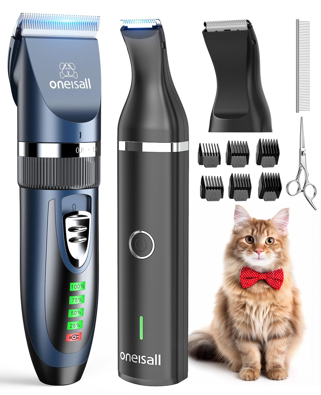 oneisall Cat Clippers for Matted Hair,2 in 1 Cat Grooming Kit,Quiet Cordless Cat Shaver and Paw Trimmer for Long Hair,Cat Hair Trimmer for Grooming, Pet Clippers for Cats