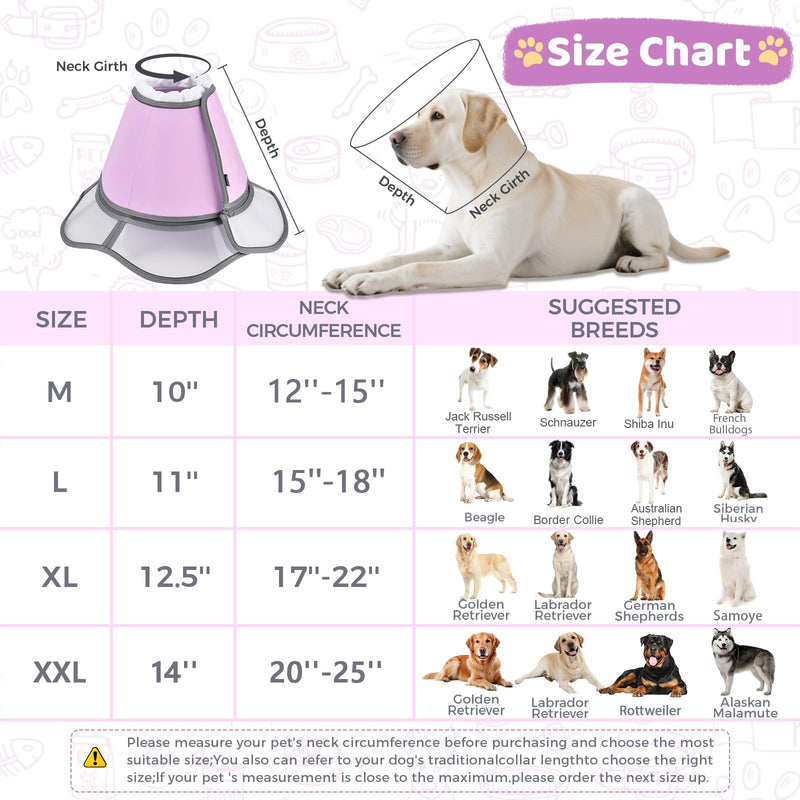 Soft Dog Cone Collar After Surgery Recovery,Adjustable E-Collar with Removable Shield,Lightweight,Breathable Anti-Licking Protective Cone for Large,Medium,Small Pets (Rose Pink, M (Neck:12''-15'')) Rose Pink M (Neck:12''-15'')
