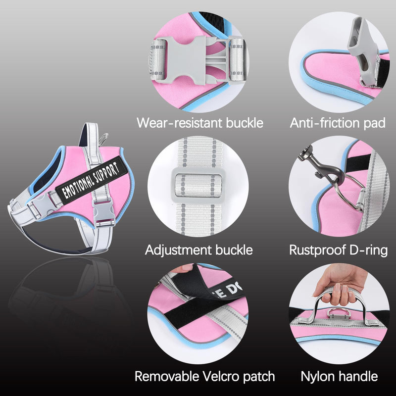 voopet Emotional Support Dog Harness, Professional Service Dog Vest Harness for Small Medium Large Dogs, Reflective Breathable and Adjustable No Pull/Choke ESA Essential Harness Blue_Pink X-Small (Pack of 1)