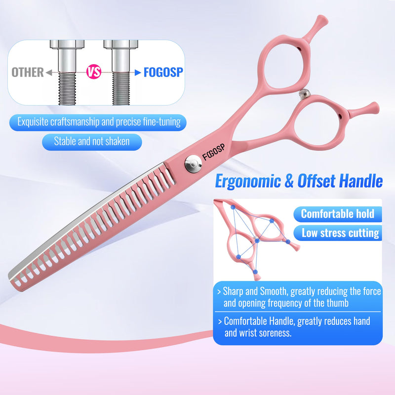 Curved Chunkers Dog Grooming Scissors 7.5" Macarone Series Professional Pet Grooming Shears for Large Dogs Pets Japan 440C Stainless Steel Sharp & Durable(Pink, 30Teeth Curved Thinners) 7.5 in Curved Chunkers Macaron Pink - PawsPlanet Australia