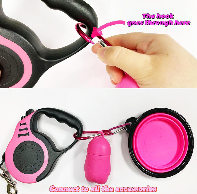 PETIMP Retractable Dog Leash Lightweight 16FT Leash, with Folding Bowl,Dispenser,Waste Bags, for Small Medium Dogs(Pink) PINK - PawsPlanet Australia