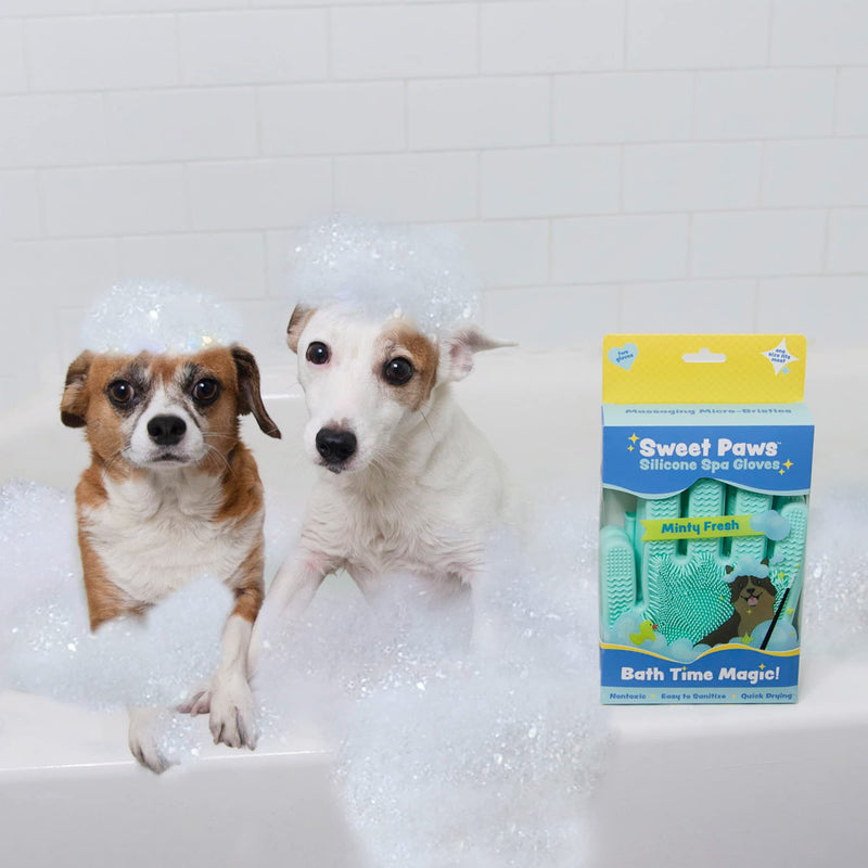 Sweet Paws Silicone Spa Dog & Cat Bathing & Grooming Gloves, 2 Count, Reversible, Nontoxic, & Easy to Clean, Thousands of Massaging Micro-bristles to Pamper your Pet - Newport Navy - PawsPlanet Australia
