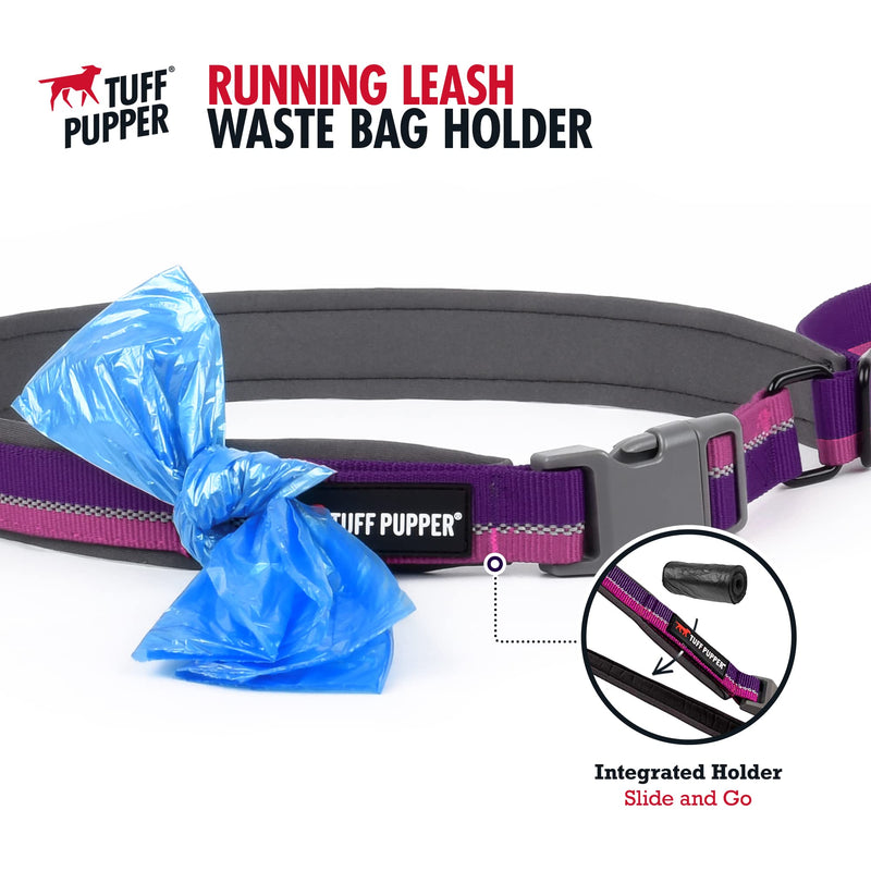 Tuff Pupper Hands Free Adjustable Length Dog Leash | Lightweight for Running Jogging Walking | Padded Waist Belt (24-50 inch) | Adjusts 3 to 6 Feet Length | Strong Ballistic Nylon w/Reflective Strips Punch Purple - PawsPlanet Australia