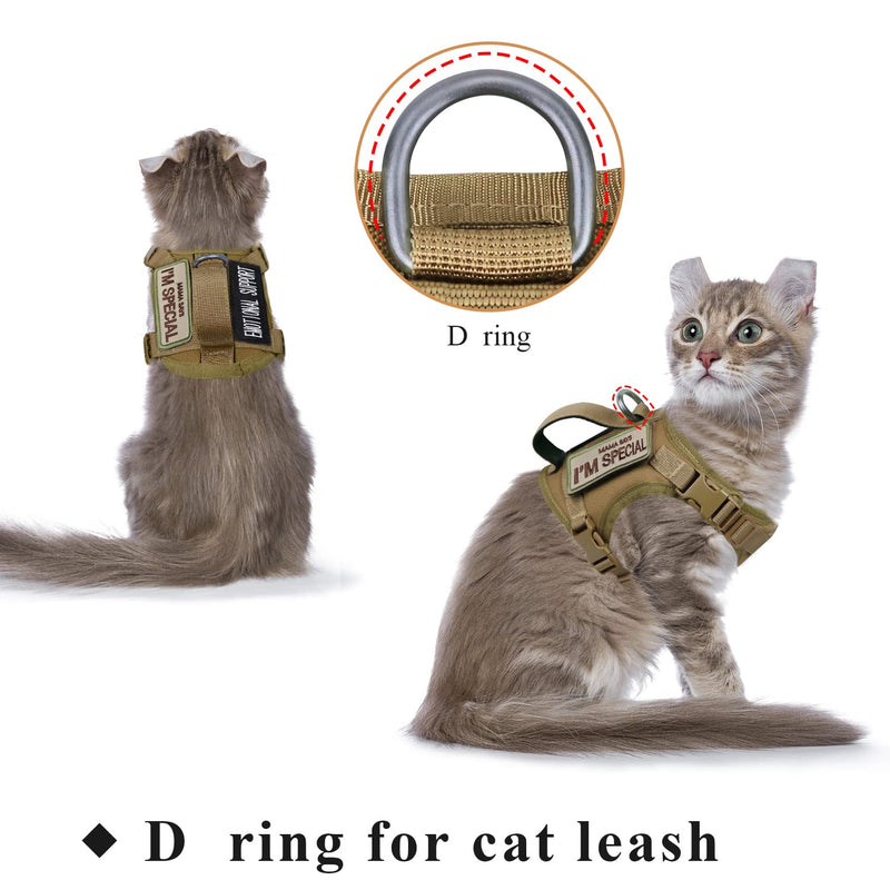 Tactical Cat Harness for Walking Escape Proof, Soft Mesh Adjustable Pet Vest Harness for Large Cat,Small Dog (Medium, Khaki) Medium