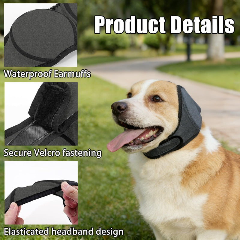 2 Pcs Dog Ear Defenders,Dog Snood Swim Ear Protectors,Waterproof Adjustable Warm,Calming Noise-Reducing Ears Muffs for Dogs(M)