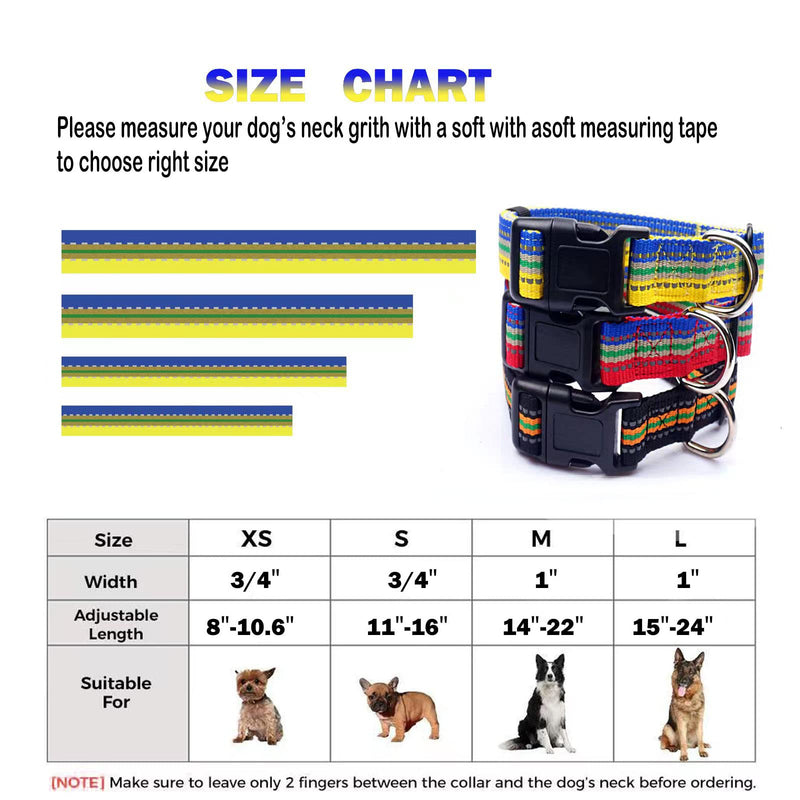 Dog Collar,Reflective Adjustable Collar S(Width3/4’’ ,Neck 11’’-16’’) Yellow/Blue - PawsPlanet Australia