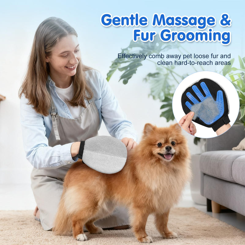 Pawaboo Pet Hair Removal Glove, Dual-Side Electrostatic Hair Removal & Silicone Fur Brush for Dogs and Cats, Reusable Five-Finger Pet Fur Grooming Glove for Couch Carpet Clothes Laundry, Blue & Grey Blue Gray 1 Pack