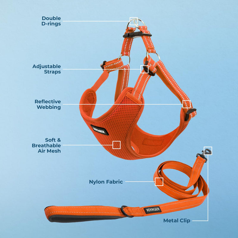 Best Pet Supplies Voyager Adjustable Dog Harness Leash Set with Reflective Stripes for Walking Heavy-Duty Full Body No Pull Vest with Leash D-Ring, Breathable All-Weather - Harness (Orange), S Harness Leash Set (Orange) Small