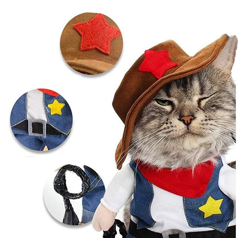 NACOCO Cowboy Dog Costume with Hat Dog Clothes Halloween Costumes for Cat and Small Dog (Small) Blue Small (Pack of 1) Dark blue cowboy