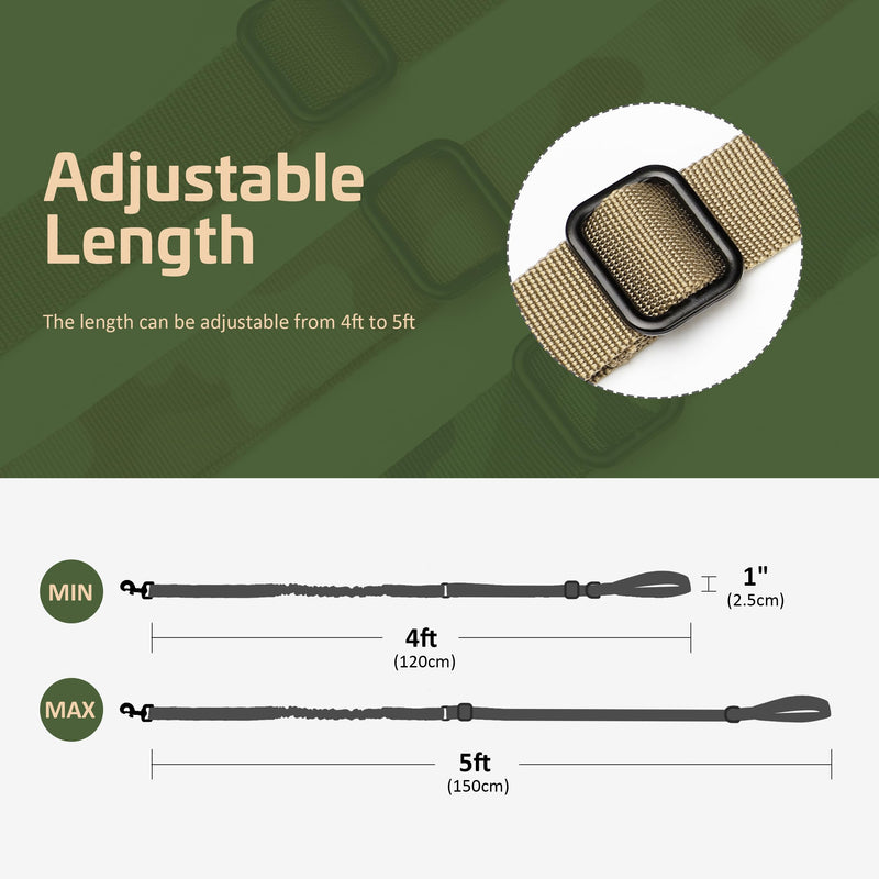 Forestpaw Tactical Dog Leash for Large Dogs,Heavy Duty Bungee Dog Leash with Shock Absorption,2 Padded Handles for Training Running Walking,Adjustable 4-5FT,Khaki Khaki Length:4-5FT,Width 1"