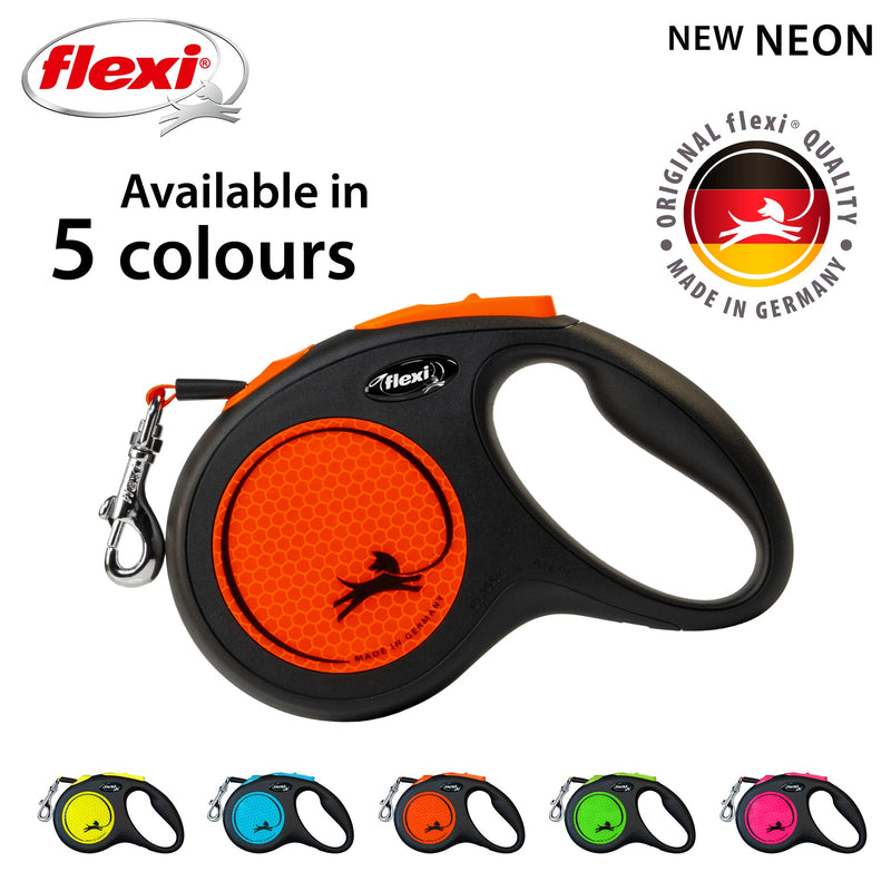 flexi Neon M Tape 5 m black/neon-orange, retractable leash for dogs up to 25 kg - PawsPlanet Australia