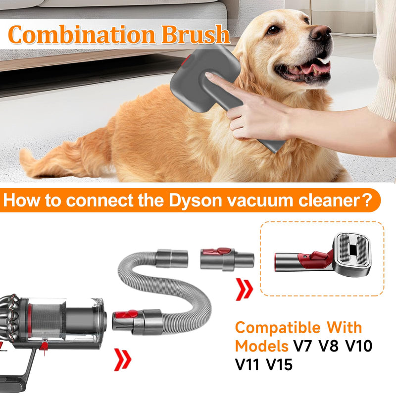 Pet Dog Grooming Attachment Kit, Deshedding Brush Attachment for Dyson V15, V11, V10, V8, V7 – Effective Grooming & Cleaning – Hair Grooming Tools for Dog and Cat, 3 Pack A:Needle Comb+Hose+Connector - PawsPlanet Australia