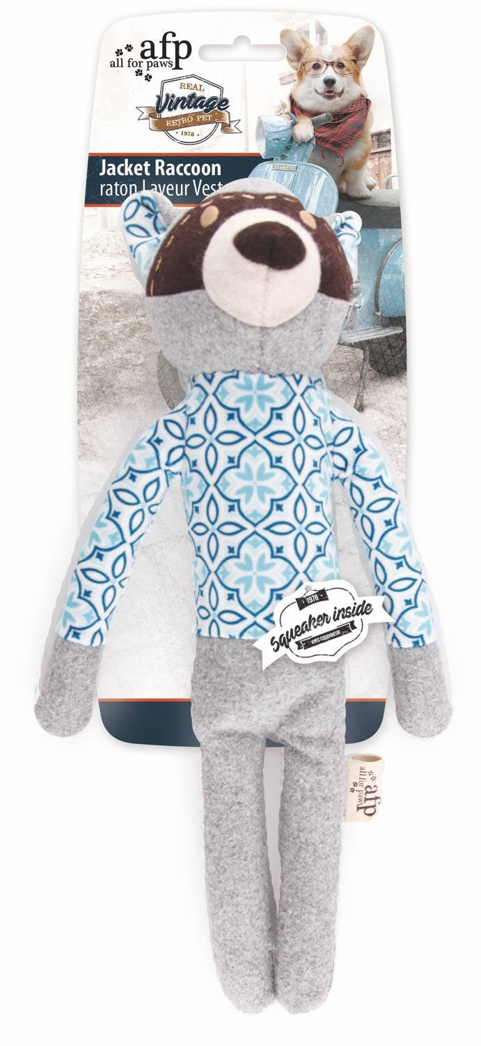 All For Paws AFP4807 Plush Toy for Dogs Raccoon Jacket Vintage Pet - PawsPlanet Australia