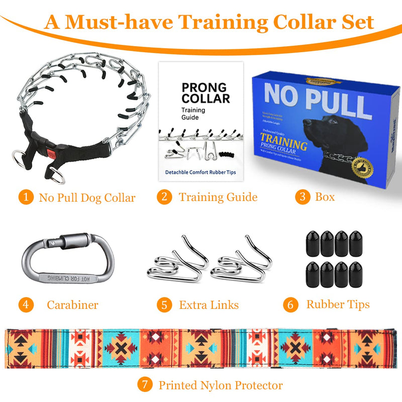 Mayerzon No Pull Dog Collar, Anti Pull Collars for Small Medium Large Dogs, Dog Training Collar with Printed Nylon Cover, Walking Collar with Carabiner and Adjustable Links Orange boho Medium,3mm,19.7-Inch,14-18"Neck