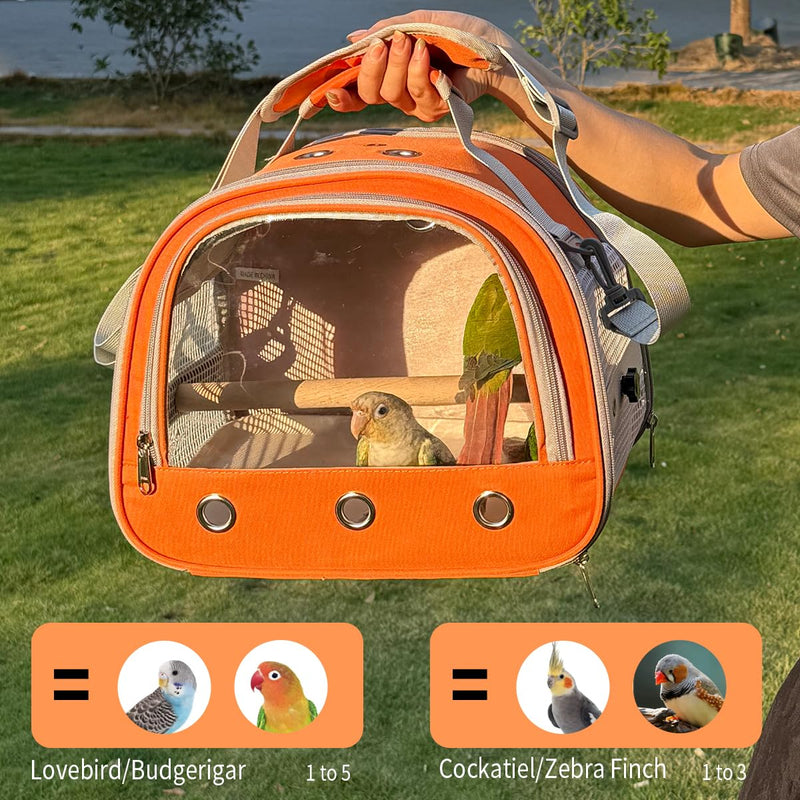 Bird Carrier,Bird Cage Parakeet Parrot Budgie Carrier Backpack for Small Birds, Travel Bird Cages with Perch, Transparent Ventilation Cockatiels, Lightweight Pet Carrier for Outdoor Use(Orange) Orange - PawsPlanet Australia
