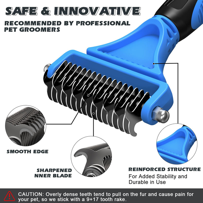 3PCS Pet Grooming Rake & Metal Comb & Flea Comb for Cats and Dogs, Double-Sided Dematting Tool, Extra-Wide Deshedding Dog Brush for Long Hair to Effectively Remove Tangles, Knots and Mats (Blue) A-Blue - PawsPlanet Australia