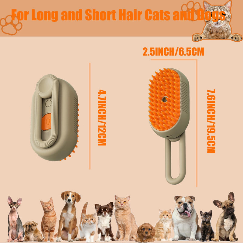 Spritz Defur Comb for Cats, 3-in-1 Cat Steam Brush, Spray Cat Brush for Shedding, Pet Steam Brush, Pet Spray Hair Comb for Long and Short Hair Cats and Dogs (Brown) Brown - PawsPlanet Australia