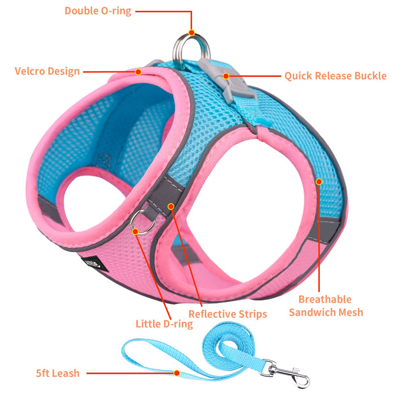 AIITLE Step in Dog Harness and Leash Set - Dog Vest Harness with Super Breathable Mesh, Reflective No-Pull Pet Harness for Outdoor Walking, Training for Small and Medium Dogs, Cats S Pink - PawsPlanet Australia