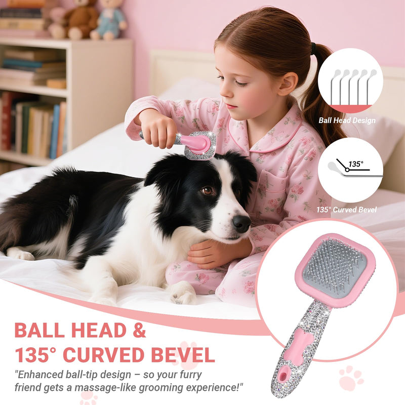 Pet Grooming Brush with Ceramic Clay Craft & Diamond Embedded Design - Washable, 360° Rotating Head for Dogs or Cats.Small 16x6.2cm Small