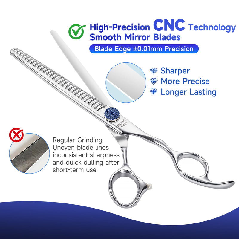 7.5'' Dog Grooming Scissors CNC 440C Blades Sharp and Durable Polished Chunker Dog Shears with Blue Diamond Adustable Screws Easy to Use for Groomer and Home User Chunker Scissors 7.5'' - PawsPlanet Australia
