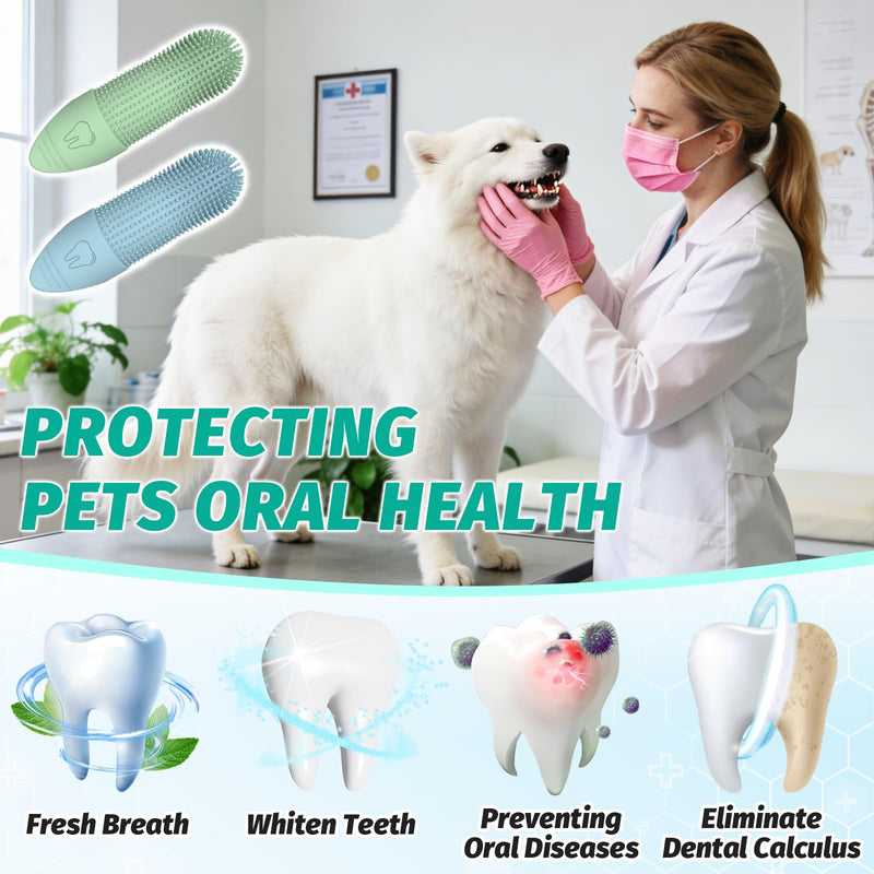 2 Pcs Silicone Finger Toothbrush for Dogs, 360° Flexible Control & Gentle Safe Cleaning, Effortless Plaque Removal for Hard-to-Reach Molars & Daily Oral Hygiene, Perfect for Dogs & Cat