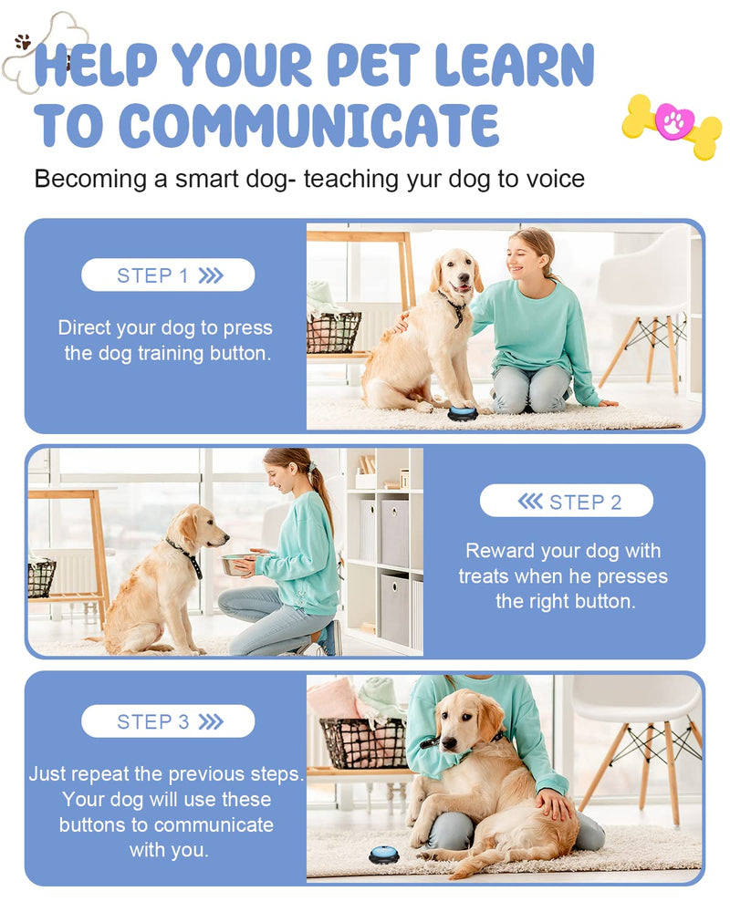 Dog Buttons for Communication, 8 Pcs Dog Talking Button Set, 30s Recordable Voice Pet Buzzer Training Buttons, Speaking Button for Dogs with Waterproof Anti-Slip Dog Button Mat and 48 Scene Stickers A-8 Pack - PawsPlanet Australia