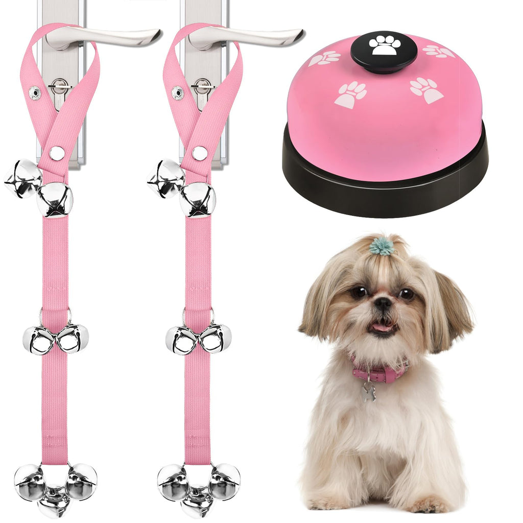 3 Pack Dog Doorbells, Pet Training Bells for Go Outside Potty Training and Communication Device Large Loud Dog Bell Cat Puppy Interactive Toys Adjustable Strap Door Bell (Pink) Pink