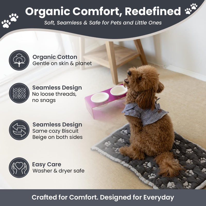 PetMat in Charcoal Harbor Mist | Organic Cotton Crate Pad for Small Dogs & Cats | Reversible & Seamless | Soft 3D Knit | Washable Pet Mat | Stylish 16x24 Pad for Crates & Nurseries 16X24 In - PawsPlanet Australia