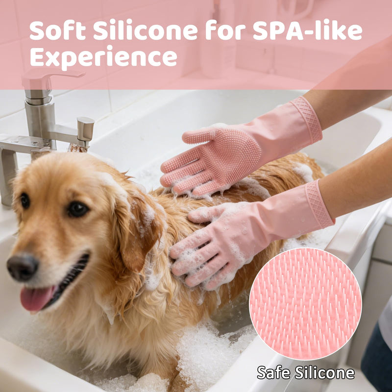 Pet Hair Remover Glove Set, Soft Silicone Dog Washing Gloves for Bathing & Deshedding, 2 Pairs of Pet Grooming Gloves for Dogs, Cats, Horses, Pink & Grey - PawsPlanet Australia